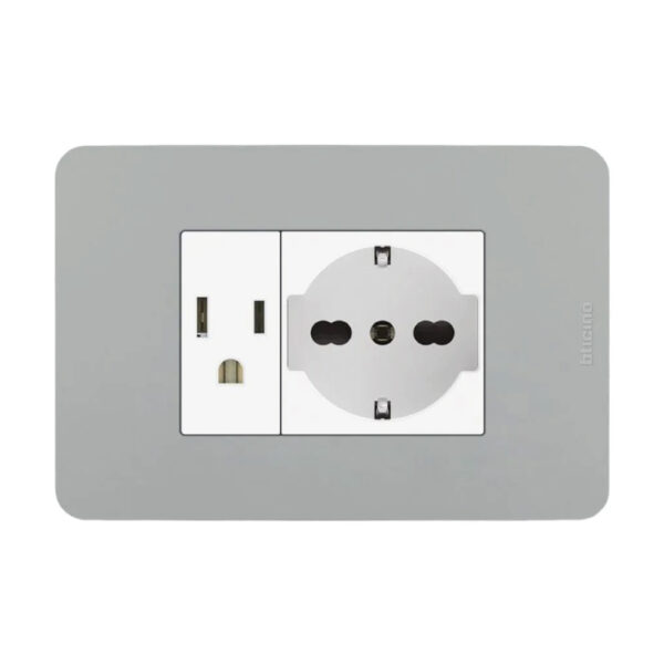 Tomacorriente Americana + Schuko Gris Matix Go Bticino